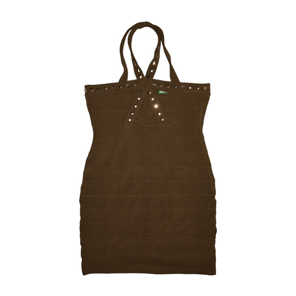 WALTER BAKER NEW $128 Studded Halter Neck Bandage Bodycon Dress Army Large - Picture 1 of 3